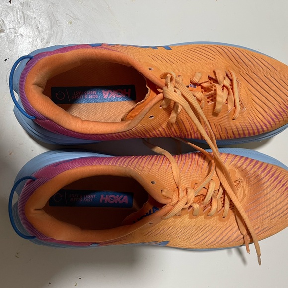 Hoka Vibrant Orange and Blue Athletic Shoes - Picture 5 of 5